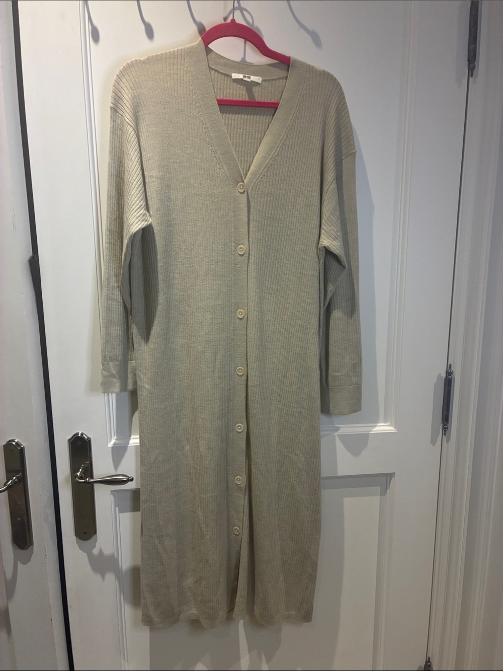 Uniqlo Oatmeal Ribbed Wool-Blend Longline Duster Cardigan Dress XL 👵MT